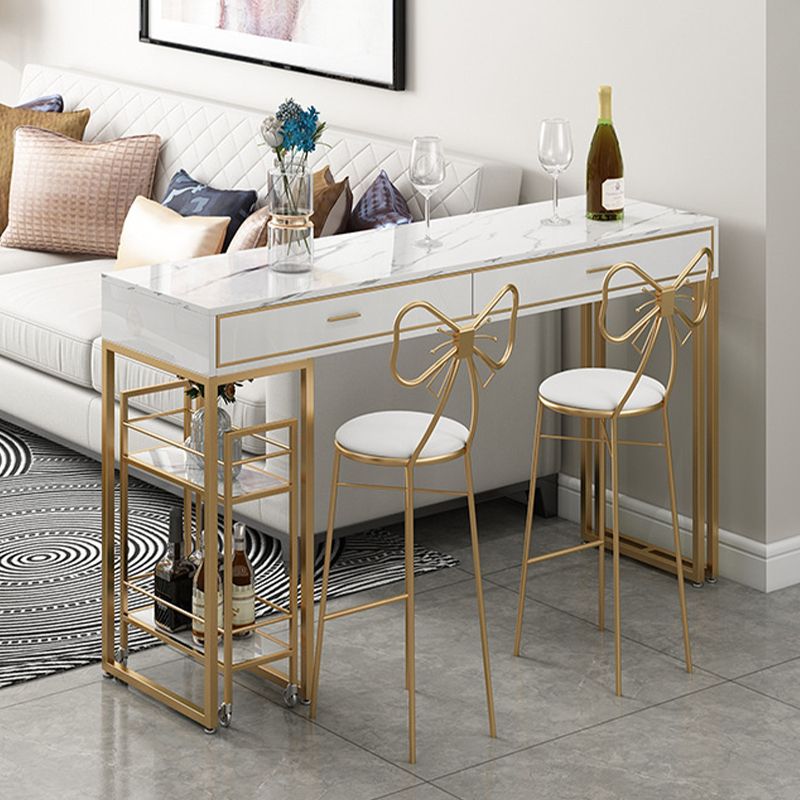 Rectangle Top Table Pub Height Dining Table with Gold Base for Bar