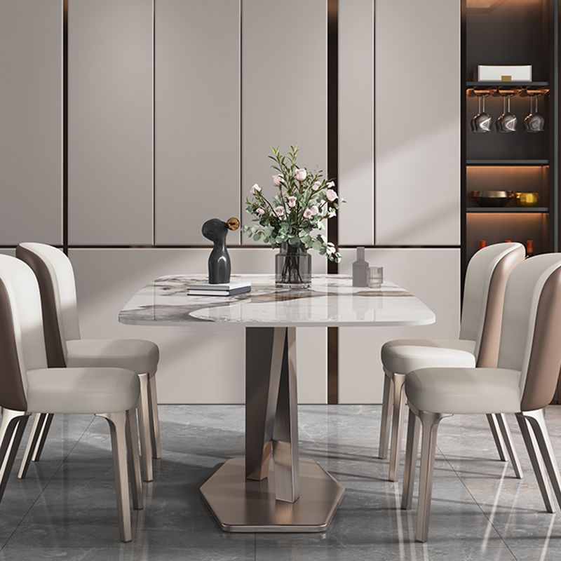 Luxury Rectangular Stone Top Dining Table with Gold Steel X-Base