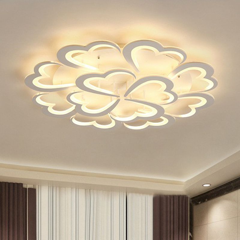 Floral Ceiling Mounted Light Minimalist Acrylic Living Room LED Semi Flush Mount in White