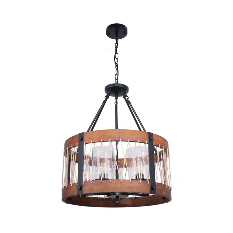 Lámpara de lámpara de madera de lámpara de lámpara de lámpara de lámpara de 5 cabezas Luz de techo de sala de estar en marrón