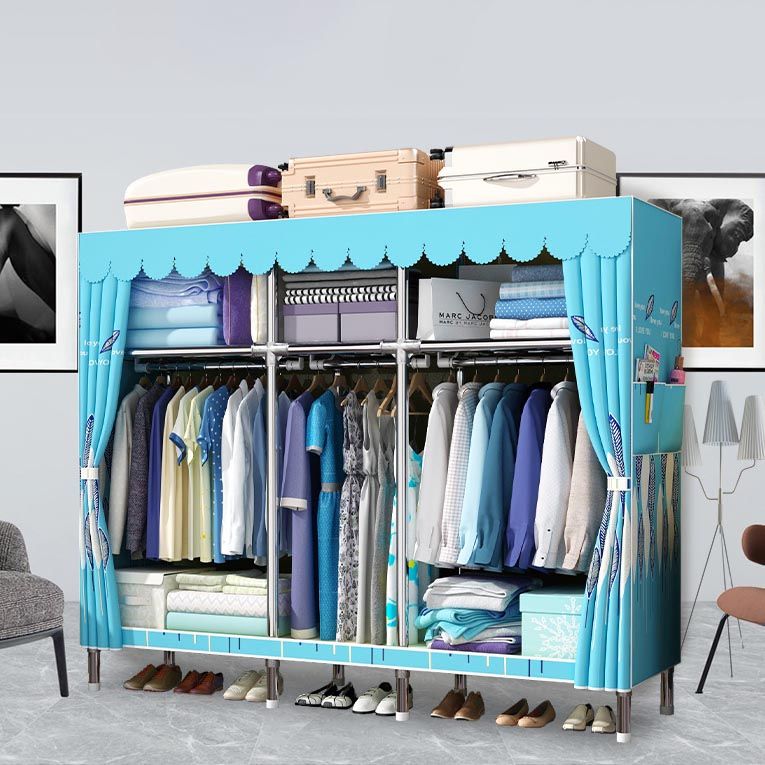 Modern Style Metal Wardrobe 3-Tier Cloth Rod Included Wardrobe Closet
