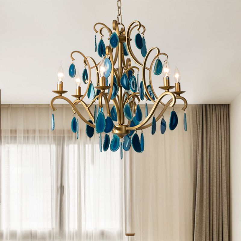 Metal Candelabra Ceiling Chandelier Rural 5/9/12 Lights Dining Room Hanging Pendant Light in Red/Blue/Rose Red