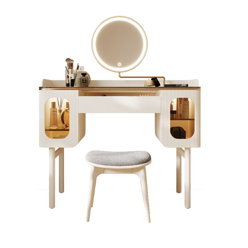 Glass Top Makeup Vanity Desk Storage Dressing Table Stool Set with Drawer