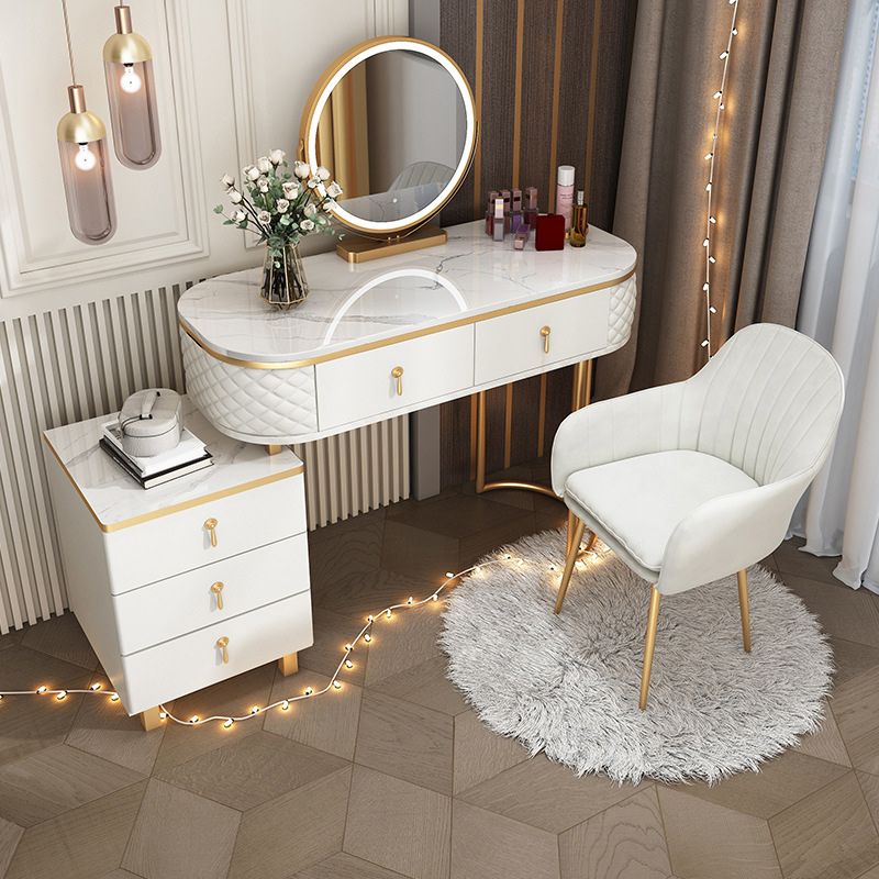 Glam Wood Vanity Dressing Table with Drawers in White Dressing Table