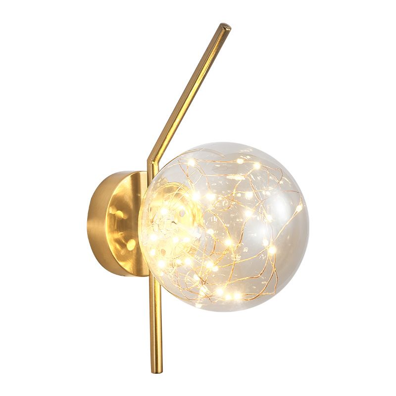 Transparent Globe Glass Bedside Lamp Nordic Style LED Lights String Stairs Sconce Light with Metal Fixed Arm