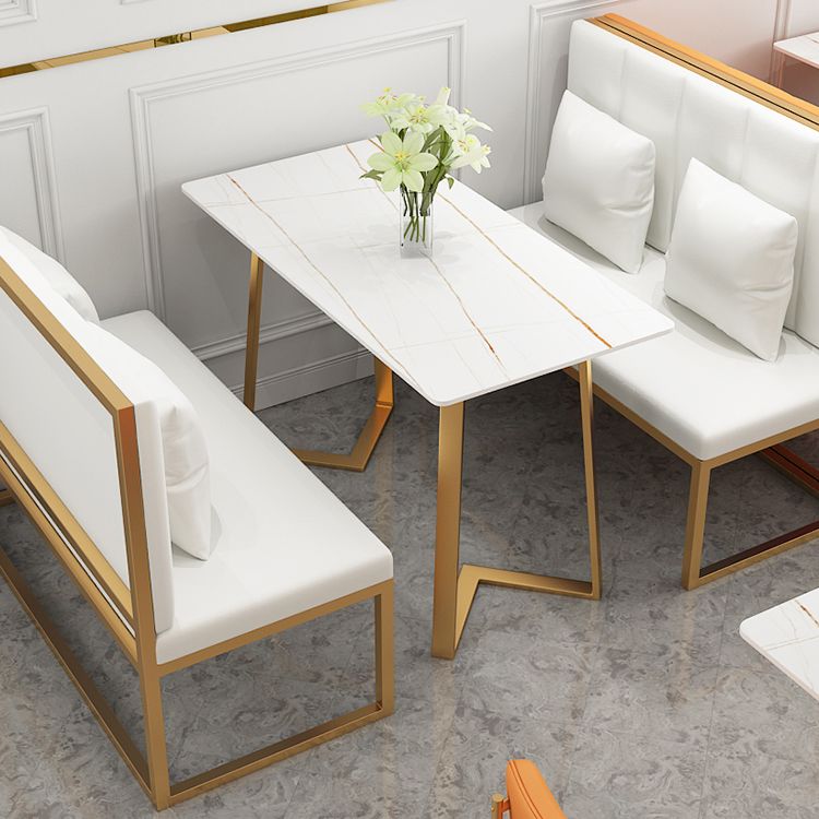 Traditional Luxury Dining Table White Sintered Stone Table with Metal Base