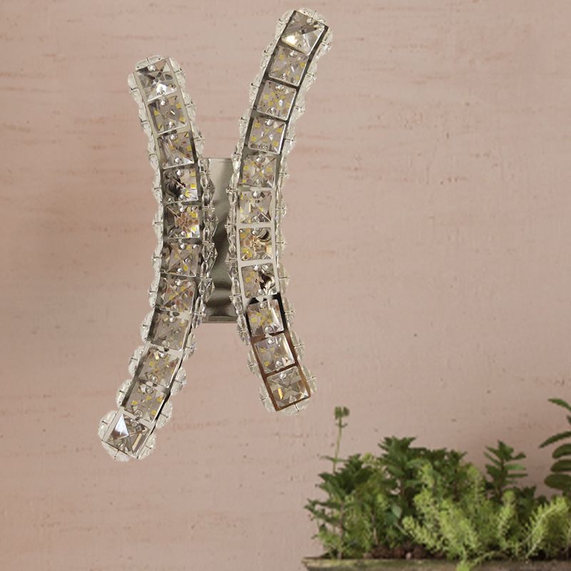 Chrome Curvy Wall Sconce Light Simple Beved Crystal Prism Salon LED Mur Murd Murd
