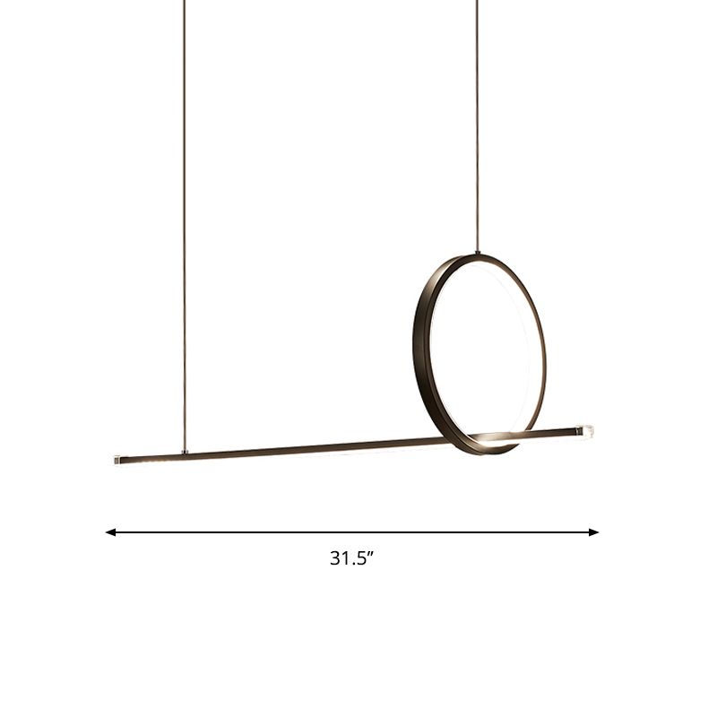 Modernist Linear and Ring Chandelier Lamp Iron Dining Room LED Island Pendant Light in Black