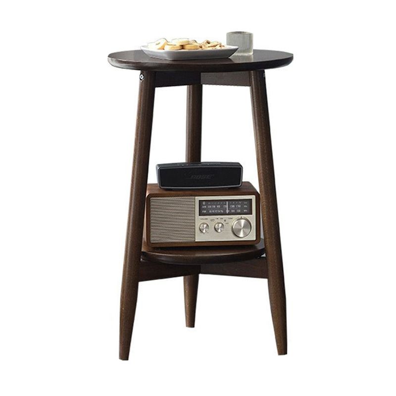 Solid Wood Round Top Side Table 23.6" Tall 3 Legs End Table with Shelf