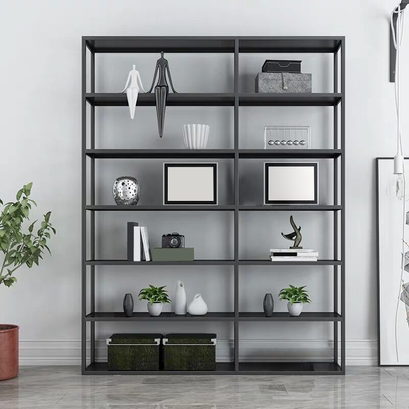 Contemporary Metal Bookcase Open Back Black Etagere Bookshelf
