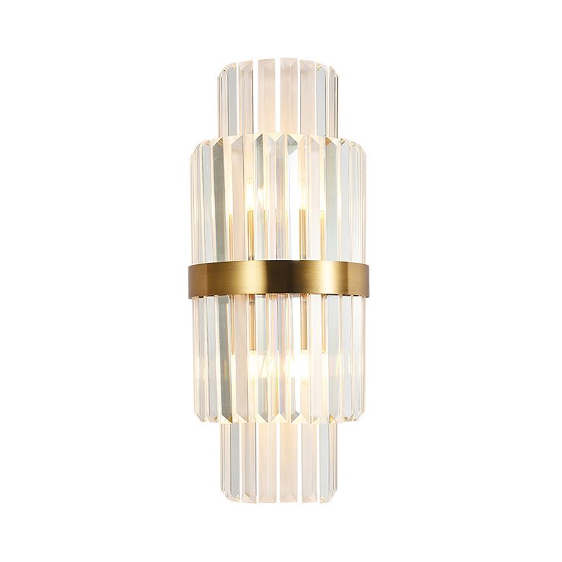 Cilinder Wandverlichting Modernistisch helder kristal 2 Lichten gouden sconce lamp voor woonkamer, 18 "/21,5" Hoogte