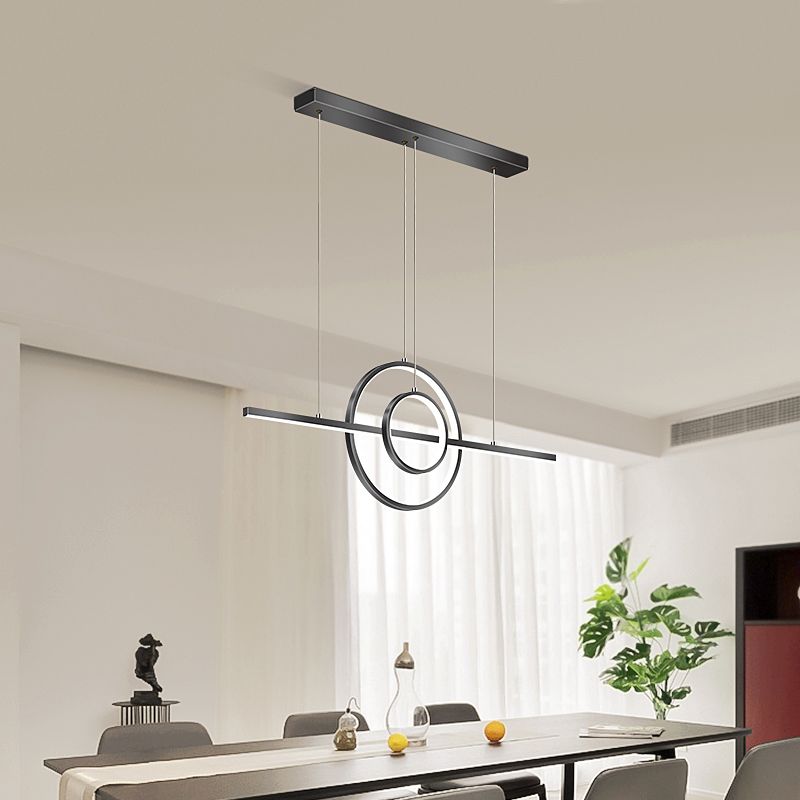 Linear Shape Island Lighting Ideas Modern Style Metal 3 Light Island Pendants in Black