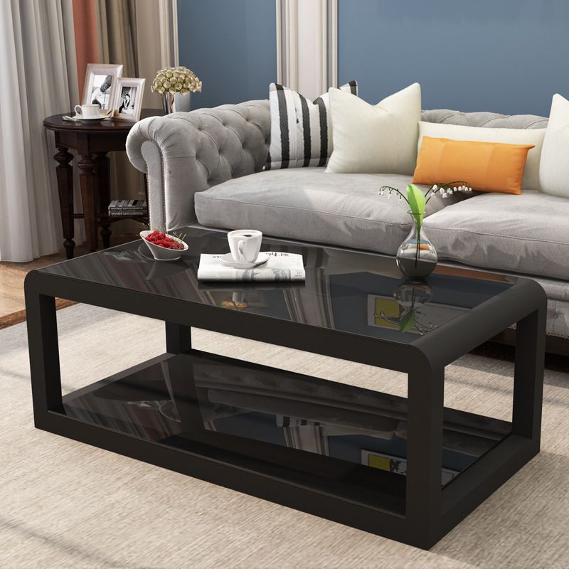 Modern Style Round Tempered Glass Top Metal Frame Base Coffee Table