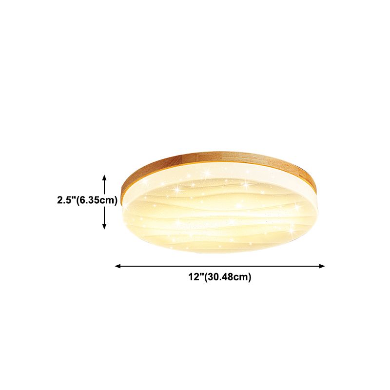 1-Light Round Flush Light Fixtures Modern Style Wood Flush Mount Lighting