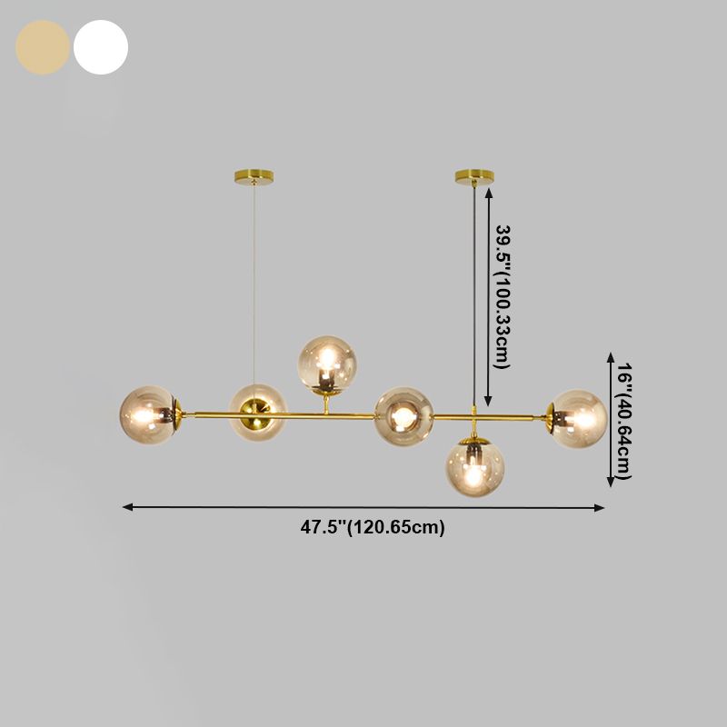 6 Light Sphere Island Light Fixture Contemporary Glass Island Chandelier