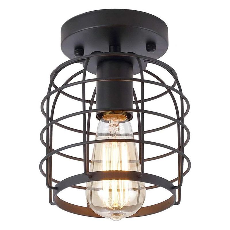 Drum metalen kooi schaduw plafondlicht zwart industrieel vintage single bulb mini verlichting armatuur voor barcaféwinkel