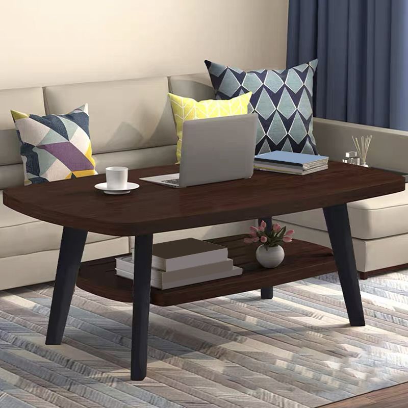 Nordic Style Rectangular 4 Legs Base Solid Wood Table with Storage Rack Coffee Table
