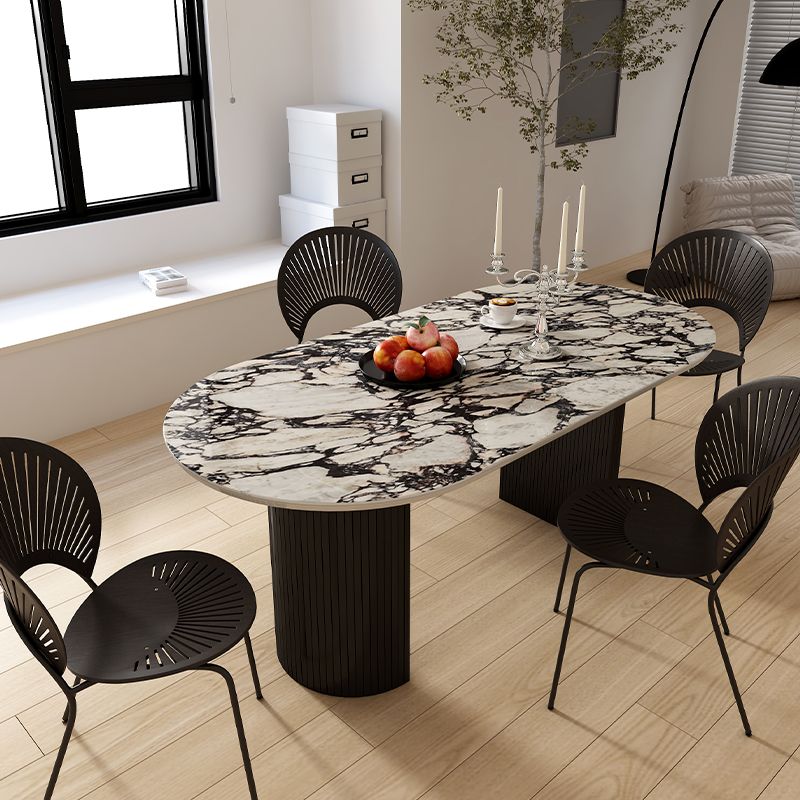 Oval Industrial Dinner Room Kitchen Table Double Pedestal Dining Table