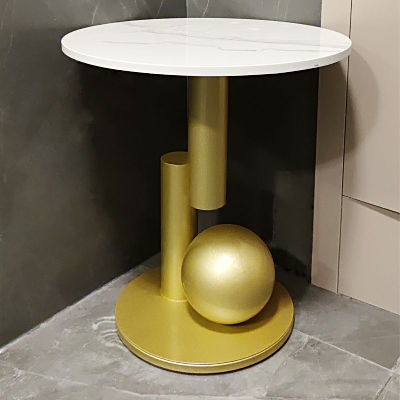 Pedestal Base Design Rock Slab Table Top Black Gold/grey/white Round Side Table