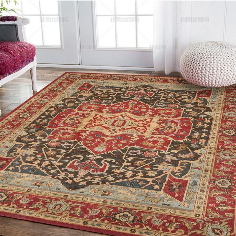 Tone rouge élégant Tone vintage Polyester Modèle marocain Rapis d'intérieur Rapis de support sans glissement pour le salon