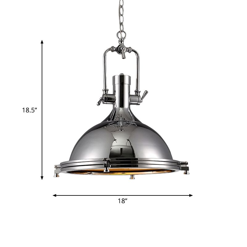 Nickel Finish Domed Pendant Light Industrial Metallic 1 Bulb Kitchen Hanging Lamp with Swivel Joint