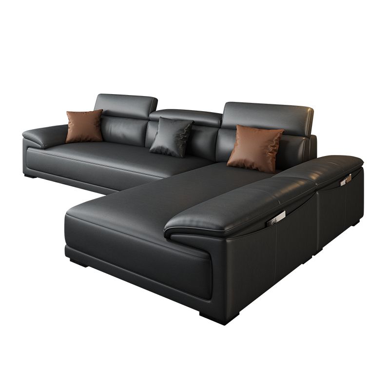Modern Adjustable Sectional in Black Pillow Top Arm Sectional