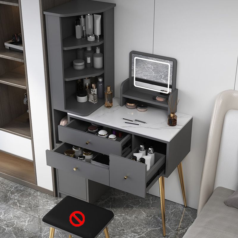 Glam Style Wood-based Material White/grey Dressing Table with Drawers and Storage Shelves