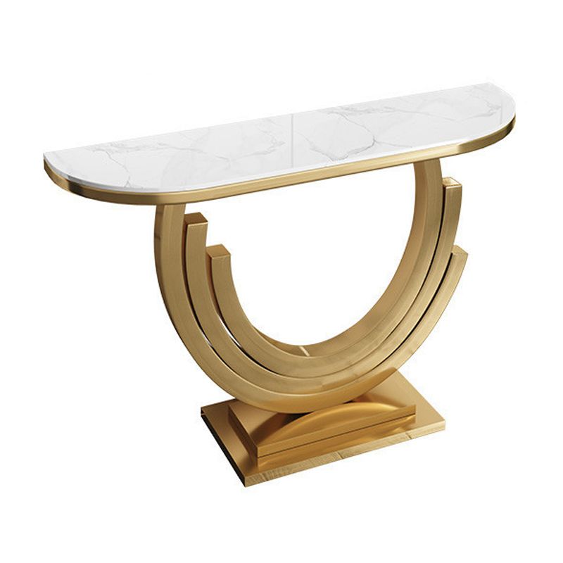 Glam Marble Console Table Half Moon Stainless Steel Accent Table for Hall