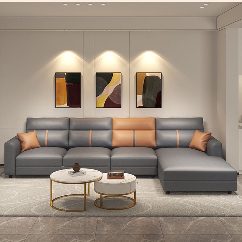 Stain Resistant Faux Leather Square Arm Sofa with Bolster Pillows for Living Room