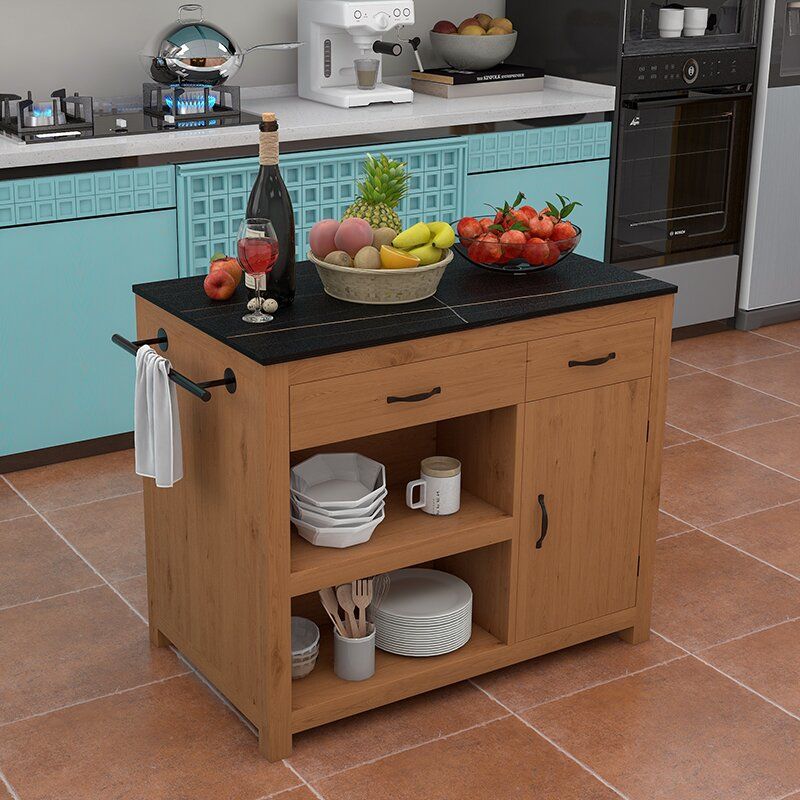 Modern Stationary Kitchen Island Table Wood Rectangular Kitchen Island Table with Drawer