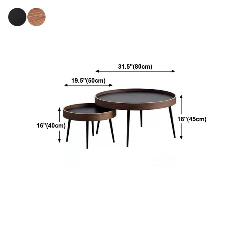 French Country Style Cocktail Table Walnut/black Solid Wood Round Coffee Table