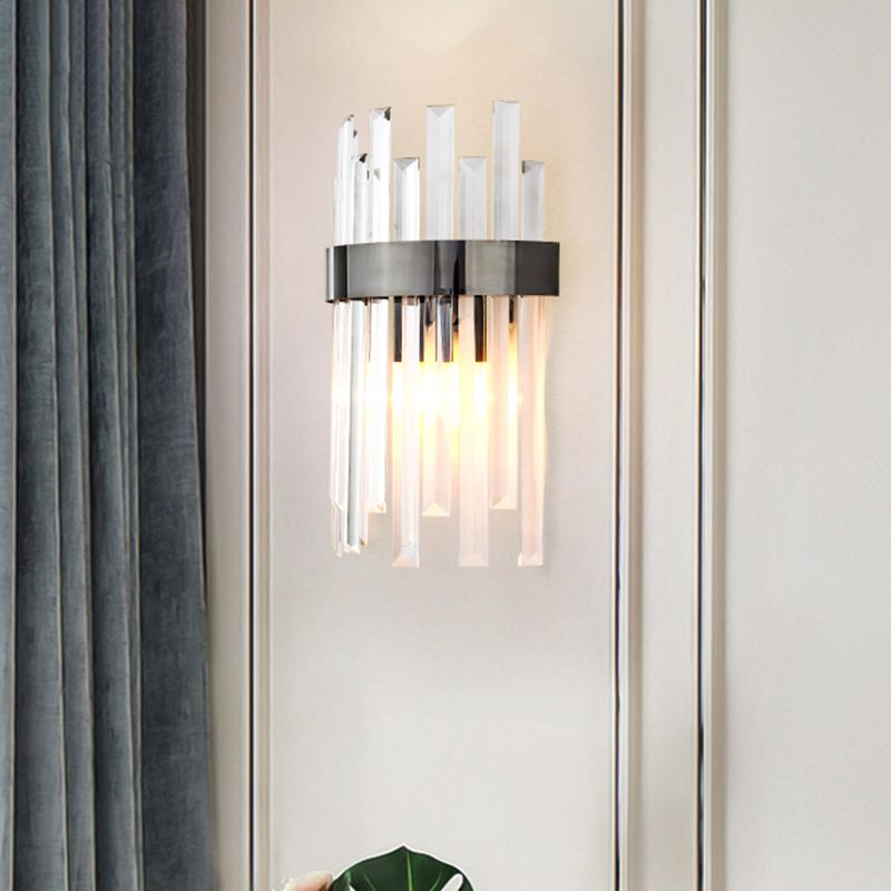 1 Kopfwandleuchte Beleuchtung mit Eiszapfen Kristall zeitgenössischer Esszimmerwandlampe in Schwarz