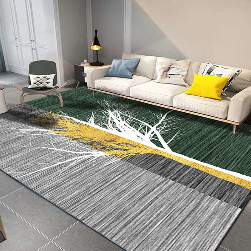 Green Graphic Rug Polyester Magnificent Rug Washable Rug for Living Room