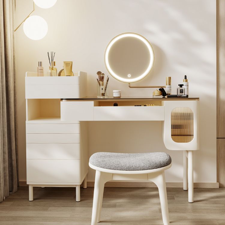 Contemporary Brown Glass Vanity Table with Stool Drawers Included Dressing Table