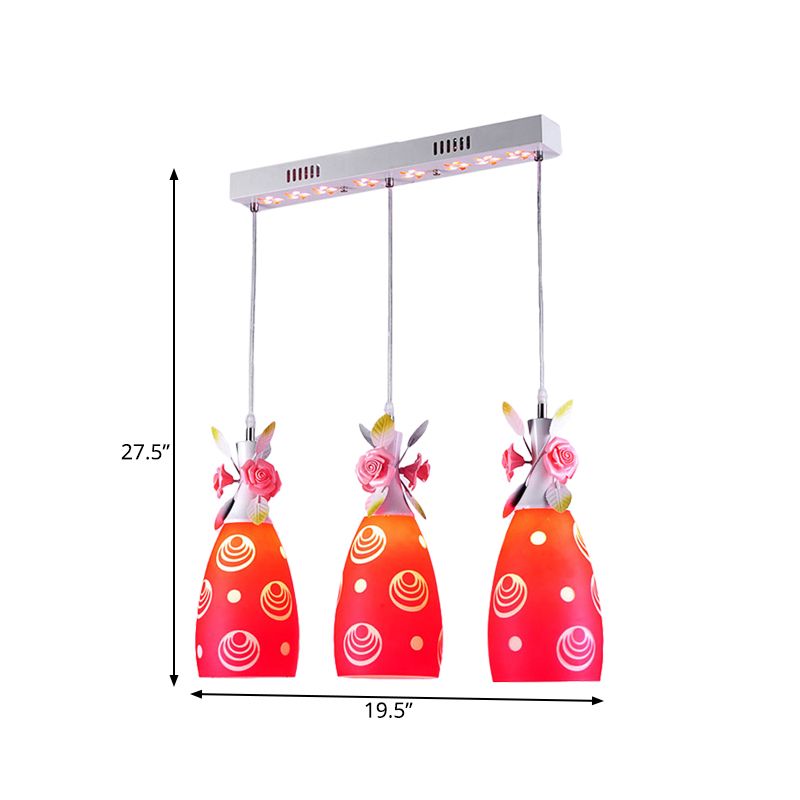 Zeitgenössische Weinflasche Multi-Decken-Licht 3-Kopf-Rotglas-Federung mit Blumendeko