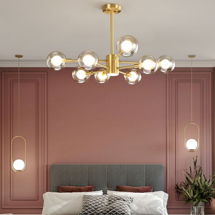 Contemporary Clear Glass Hanging Light Fixtures Starburst Sockets Chandelier for Living Room