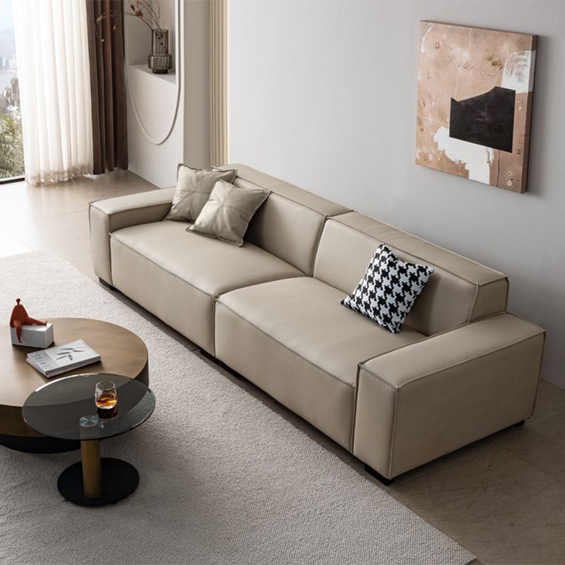 Contemporary White Cushions Square Arm Living Room Genuine Leather Seating
