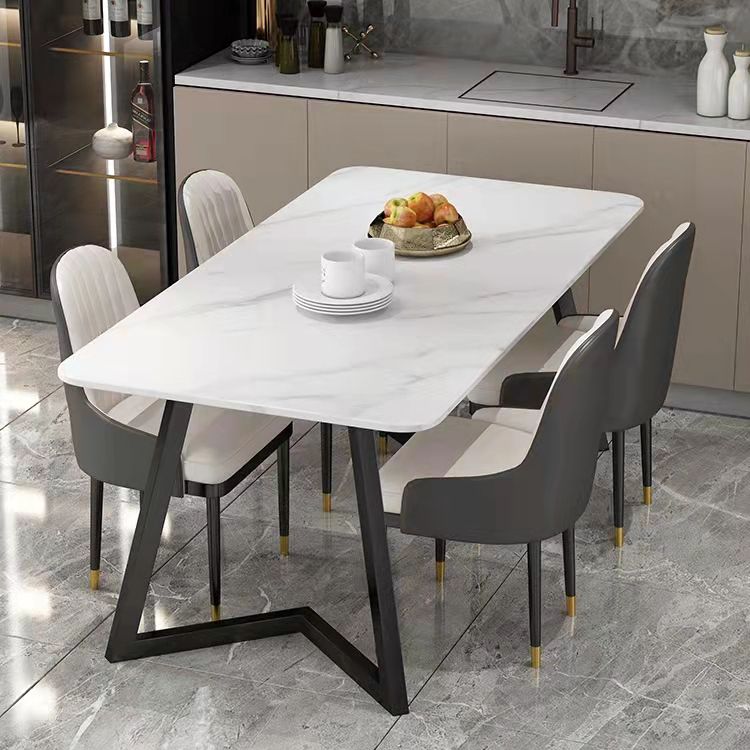 Modern 1/4/5/7 Pieces Dining Set Sintered Stone Dining Table with Leather Chairs