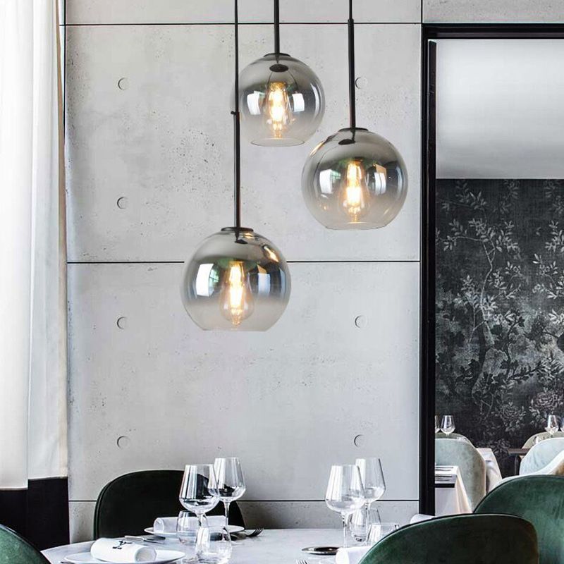 1 Head Globe Bedside Hanging Light Gradient Glass Modern Down Lighting Pendant