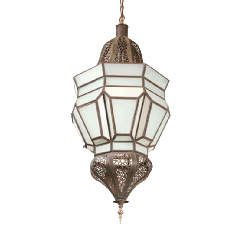 Lantern Corridor Chandelier Mediterranean Style White Frosted Glass 3-Bulb Brass Hanging Light Kit