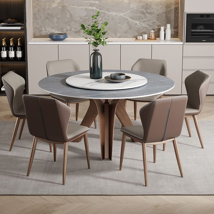 Round Stone Furniture Luxury Style Tripod Base Dining Room Collection with Turntable