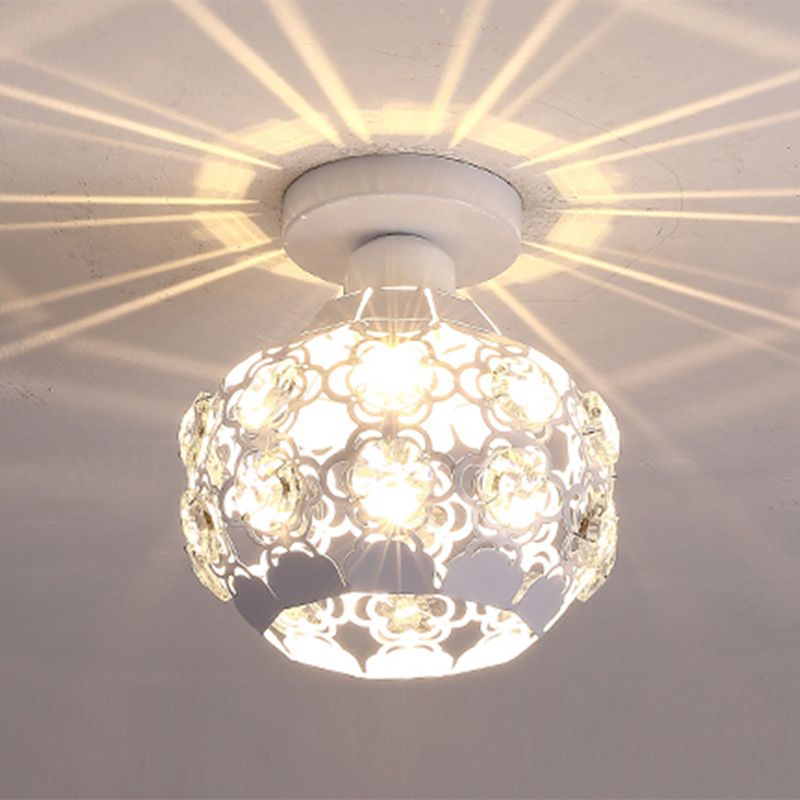 Globe Hallway Ceiling Flush Light Crystal Encrusted 1 Bulb Modern Flush Light Fixture