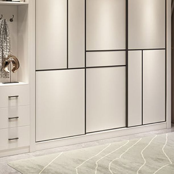 Sliding White Wardrobe Armoire Engineered Wood Wardrobe Cabinet