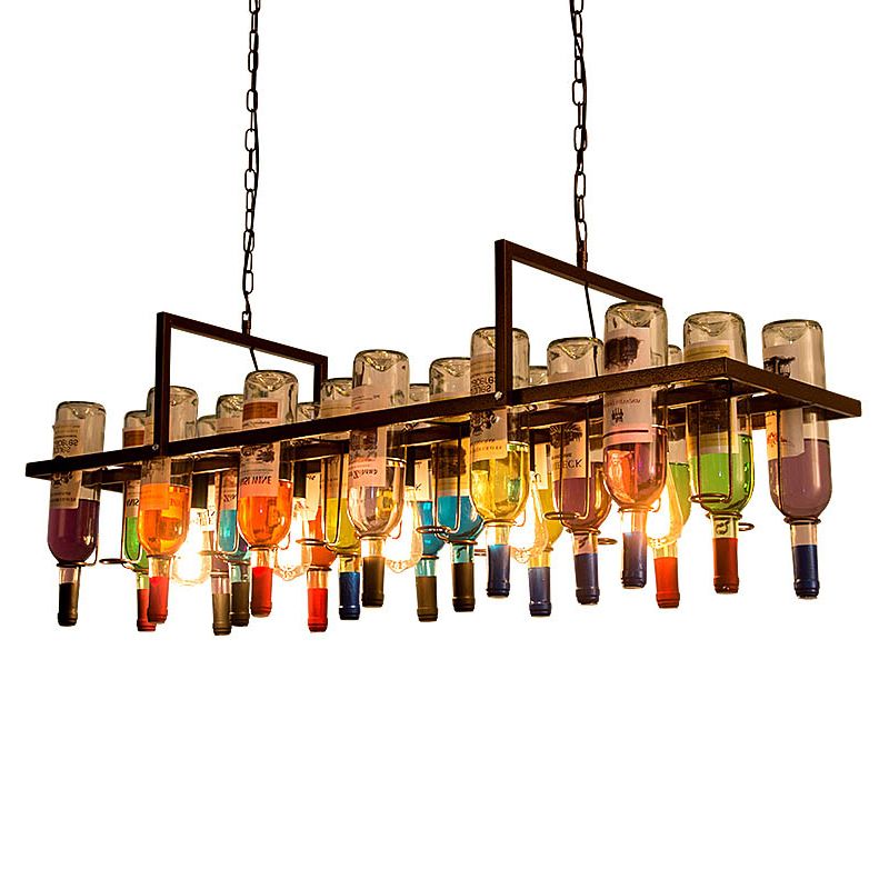 Rechthoekige wijnfles Cluster Island Light Multiclored Glass Art Decoratief eilandplafondlicht voor bistro bar