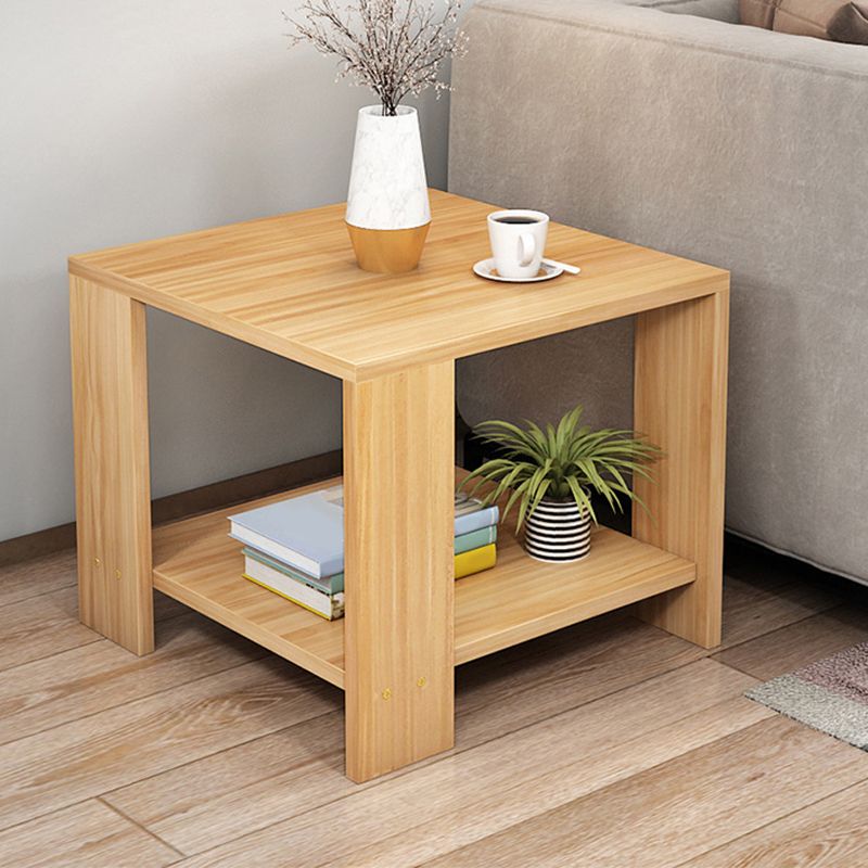 Square Wood 4 Legs End Table Shelf Included Sofa Accent Side Table