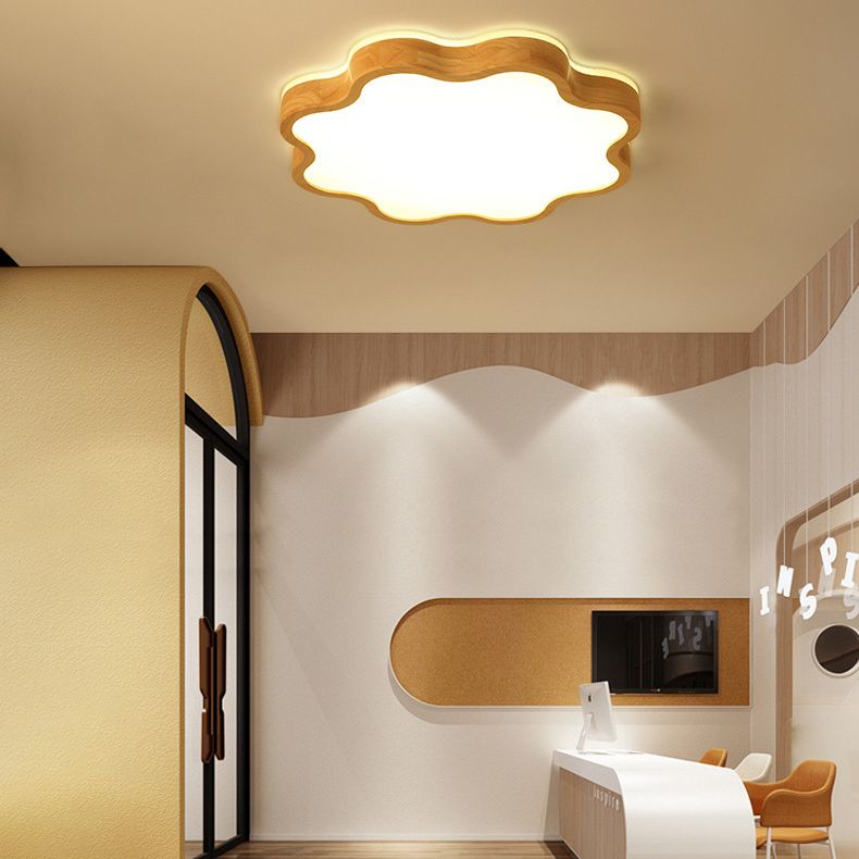 Contemporary Creative Wooden LED Flush Mount Ceiling Light for Living Room