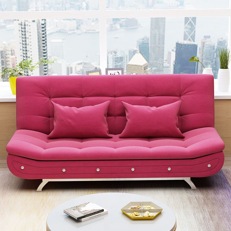 Cotton Blend Convertible Contemporary Biscuit Back Armless Sofa Bed