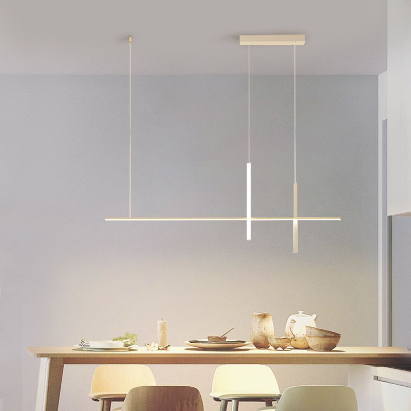 Linear Island Lights Contemporary Metal Island Ceiling Light in White Finish