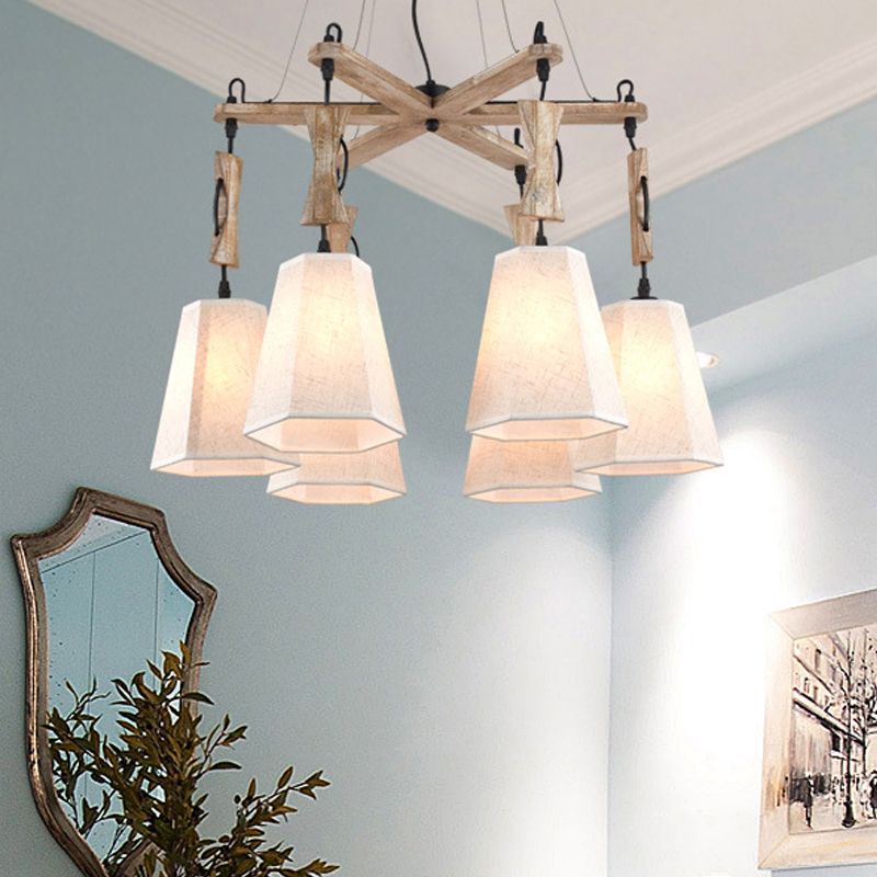 Stoff Hexagon Kronleuchter Lampe zeitgenössische 6 Köpfe Schwarz/Weiß/Flaxen Hanging Light Kit für Esszimmer