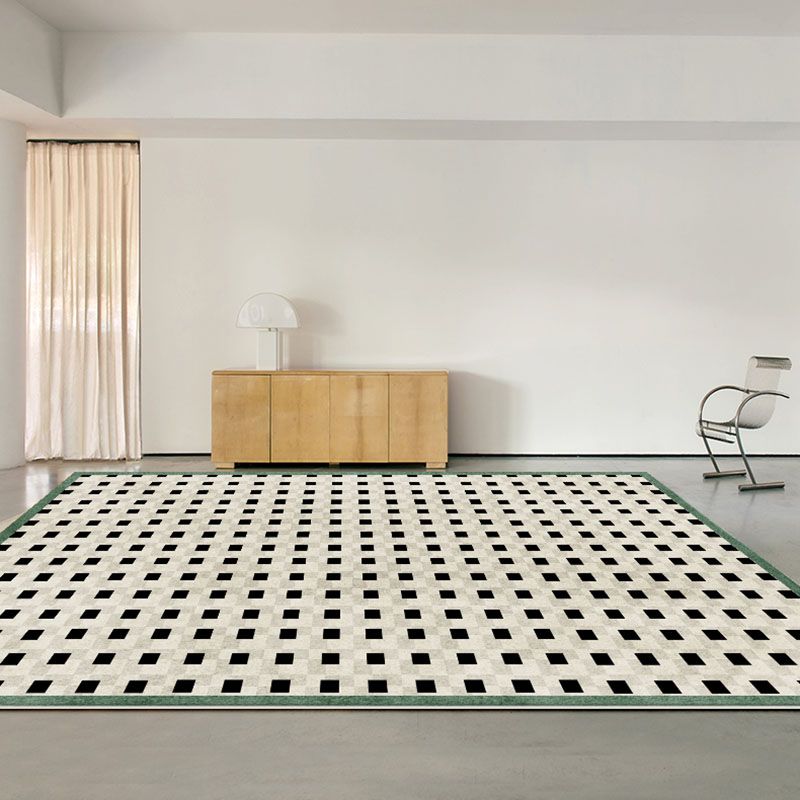 Green Plaid Pattern Area Carpet Modern Polyester Area Rug Non-Slip Backing Rug for Living Room